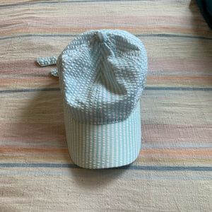 Blue seersucker tie back baseball hat